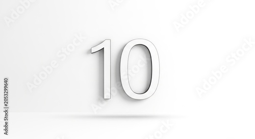 A large, metallic number ten centered on a plain white background