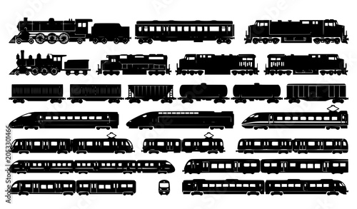 Foto Train silhouette collection featuring steam electric metro and high speed rail v