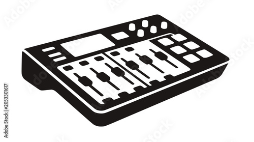 Fotografie Audio mixing console and music production midi controller.