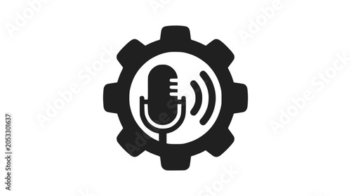Foto Audio settings icon with microphone and mechanical gear.