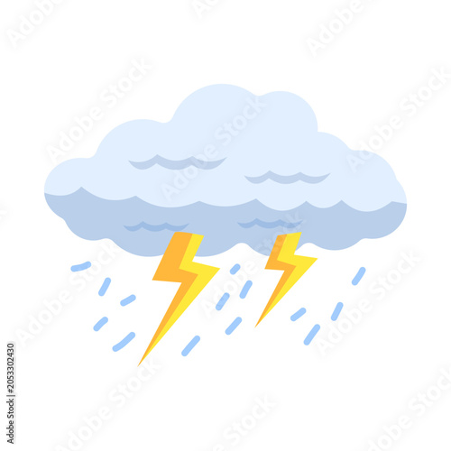 Thunderstorm Weather Icon with Lightning and Rain Vector