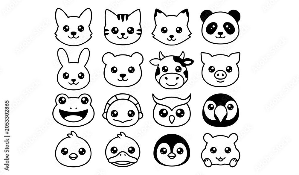 Obraz premium Premium Kawaii Animal Face Characters Vector Illustration Pack