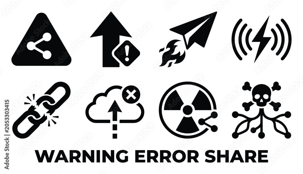 Fototapeta premium Warning error share collection vector set. outline style and filled style icons. flat vector illustration isolated on white background.