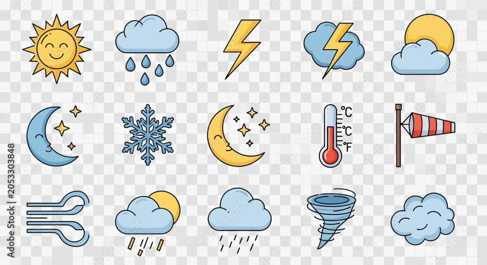 Obraz premium Weather Forecast Icon Set Collection.