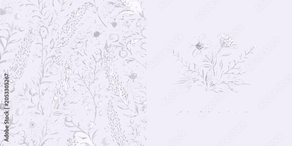 Obraz premium Delicate lilac floral ornament detailed line art on a pale background