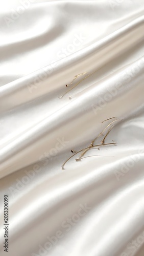 A close-up view of a white satin fabric with gentle folds and creases
