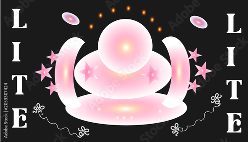 Glowing Crystal Ball with Pink Stars on Black Background