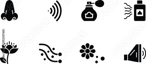 Olfactory and sensory science research icon set