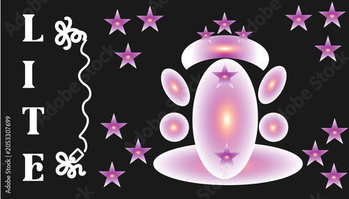 Glowing Crystal Ball with Pink Stars on Black Background