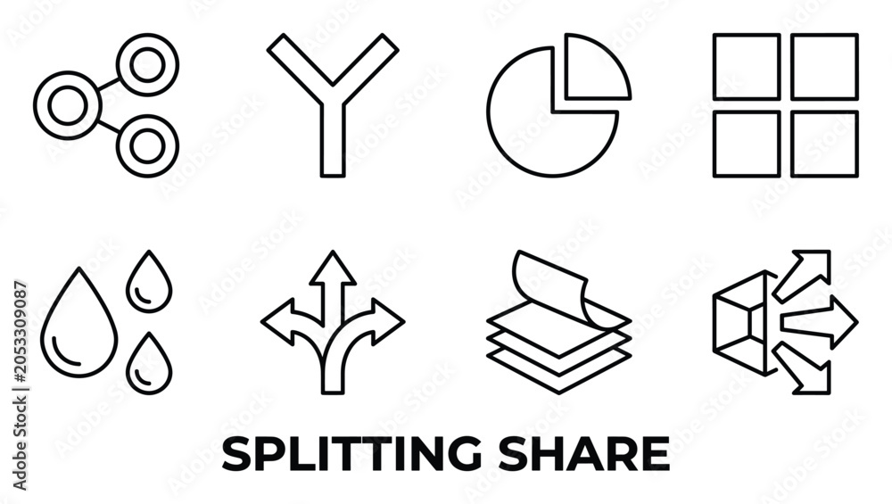 Fototapeta premium Splitting share icons diagram chart drops arrows layers box split merge connect separate abstract.