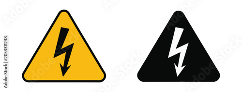 Foto High voltage warning sign set danger icons with triangle and lightning bolt symb