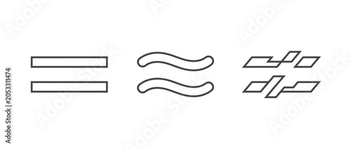 Black line icons representing equality parallelism similarity and equivalence on white background