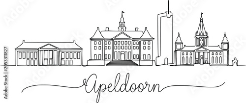 Vászonkép Apeldoorn Netherlands Skyline Continuous One Line Drawing Vector Illustration, H
