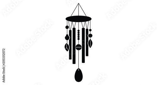Obraz na plátne Wind chime silhouette black design on white background