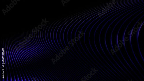 Schilderij op canvas Abstract dark background with glowing purple wavy lines and smooth curvature pat