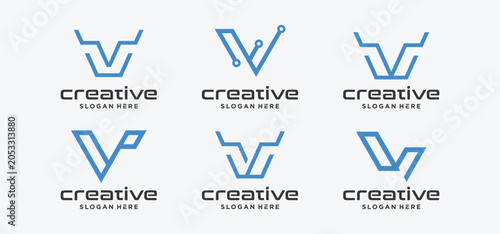 Modern Letter V Technology Logo Collection Futuristic Initial V Digital Monogram Vector Set