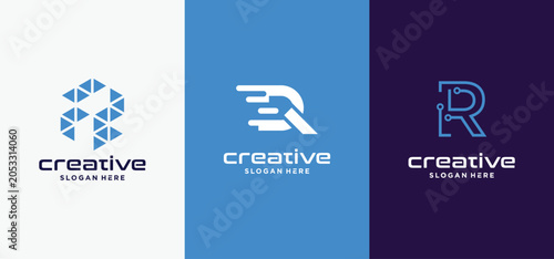 Modern Letter R Technology Logo Collection – Futuristic Initial R Digital Monogram Vector Set