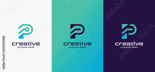 Modern Letter P Technology Logo Collection  Futuristic Initial P Digital Monogram Vector Set