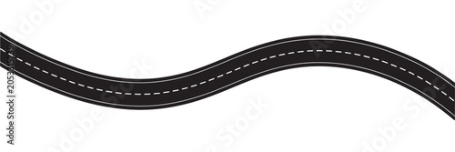 Tableau sur toile Winding Asphalt Road Vector with White Dashed Line Markings Top View Curved High