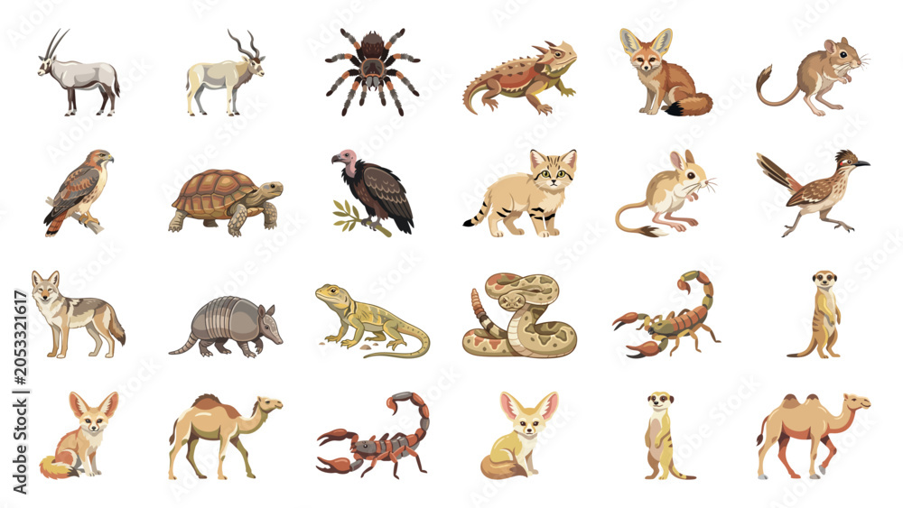 Obraz premium Desert Animals Collection Diverse Wildlife Illustrations