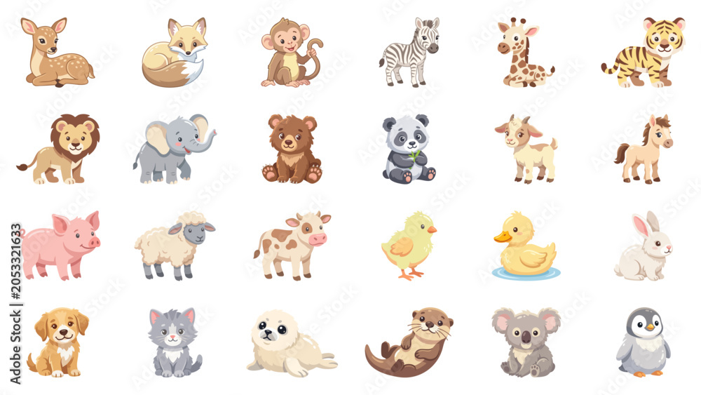 Obraz premium Cute Cartoon Baby Animals Collection for Kids