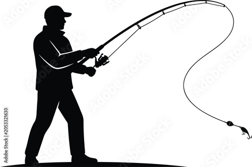 silhouette of a man fishing