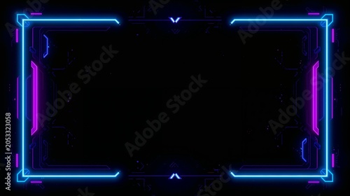 AI generative. Futuristic Cyberpunk HUD Frame with Neon Blue and Purple Glow. 1