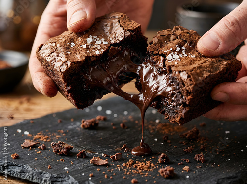 Hyperrealistic macro food sensory gastronomy brownie