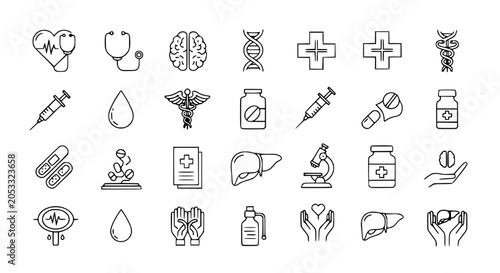 Foto Medical Icons Set: Health, Science, and Healthcare Symbols Collection