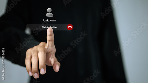 Unknown Caller Rejection on Smartphone Screen Blocking Spam Call and Privacy Protection Concept