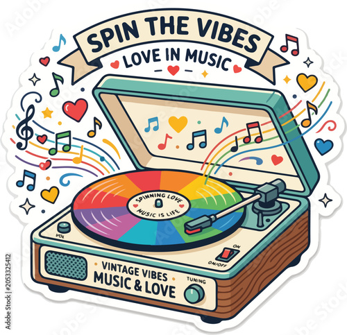 Spin the Vibes Vintage Vinyl Record Player Pride Sticker