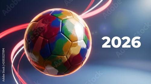 Vibrant Soccer Ball with Neon Lights on Dark Background 2026