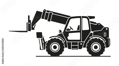 Foto Black silhouette of a telescopic handler industrial vehicle.
