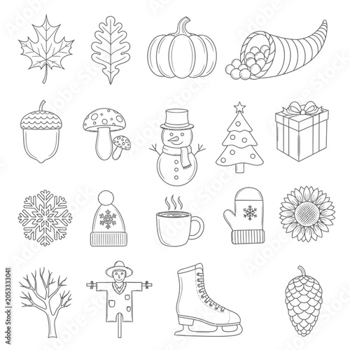 Seasonal Icons Collection Vector Graphics Festive Elements
