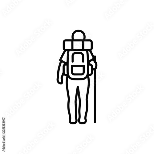 Hiker with Backpack and Trekking Pole