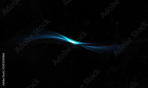 Abstract blue light wave flowing through dark space with subtle particle effects