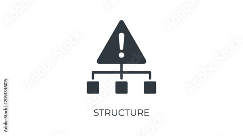 Simple graphic icon representing a hierarchical structure with a warning symbol and three subordinate boxes signifying a potential problem or alert within the organization