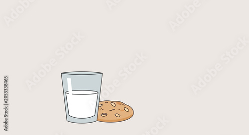 Glass of Milk and Chocolate Chip Cookie Vector Copy Space