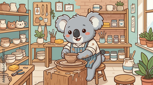 Photography Cute Koala Making Pottery in Studio