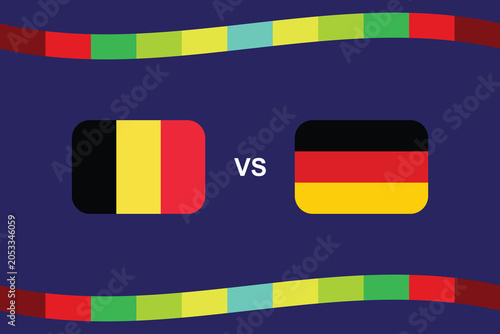 Belgium versus Germany football match poster template with national flags on blue background