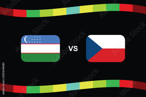 Uzbekistan versus Czech Republic football match poster template with national flags on black background