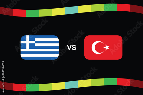 Greece versus Turkey football match poster template with national flags on black background