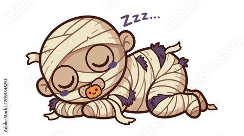 Bild auf Leinwand Cute Mummy Baby Sleeping with Pumpkin Pacifier