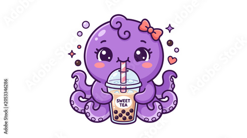 Cute Octopus Drinking Bubble Tea