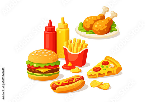 Fast Food Vector Set – Burger, Pizza, Fries and Hot Dog Collection