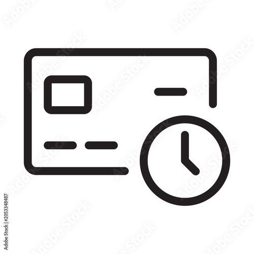 Credit card icon with clock for pending payment transaction.