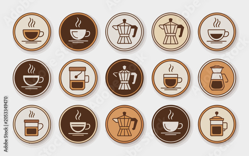 A collection of elegant line art illustrations featuring coffee tea food items isolated on white background