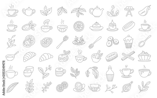 A collection of coffee related icons featuring brewing tools and coffee items