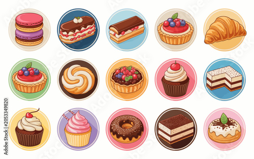 A colorful assortment of delicious pastries desserts and baked goods are displayed.
