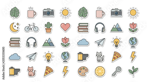 Cuadro en lienzo Cute Sticker Pack: Icons for Journaling, Crafts, and Social Media